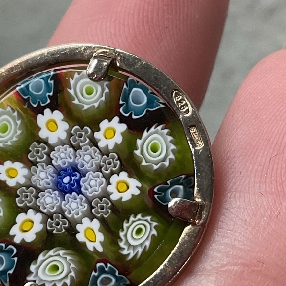 Vintage Sterling Silver Vermeil Murano Glass Circle Pendant - Picture 5 of 6